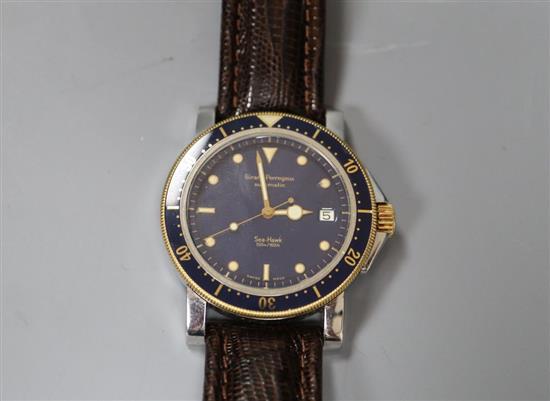 A gentlemans steel Girard Perregaux Sea-Hawk automatic wrist watch, on lizard strap, case diameter 39mm ex. crown.